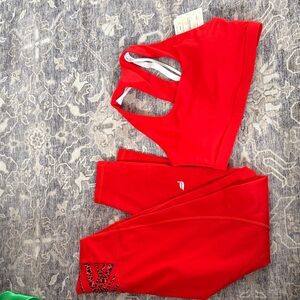 Fabletics Bold Red Sports Bra and leggings